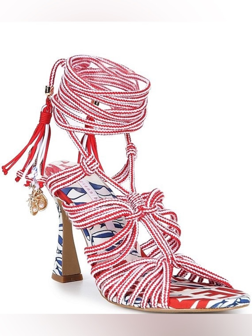 NWT Gianni Bini Haiku Striped Tassel Ankle Wrap Printed Dress Sandals Sz 7,5